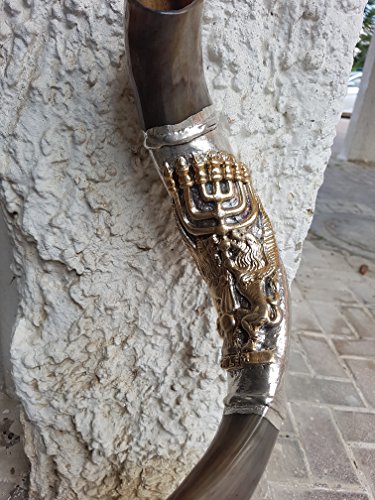 Shofar Yemenite Kudu Horn 38'' + With Sterling Silver Plated Lion Of Judah Menorah +Bag #TOP1