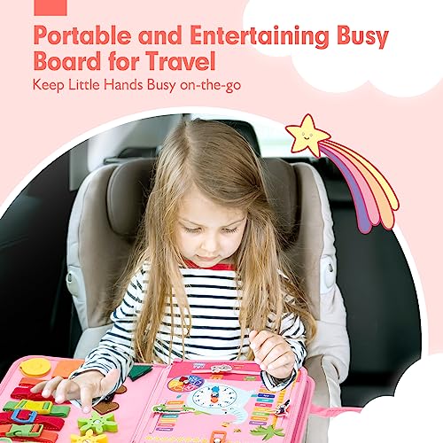 Image of hahaland Busy Board for Toddlers Boys Girls Montessori Toys for 3+ Year Old Preschool Educational Learning Activities Toddler Travel Toys for Ages 3 4 5 with Life Skill Number Color Weather