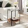 Table d’Appoint Ronde,SICOTAS Table Bout de Canapé avec Dessus en Verre Trempé Table Basse, Table de Chevet, avec 2 Étagères, Cardre en Métal, pour Salon, Chambre, Balcon, 50 x 50 x 60 cm