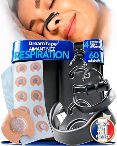 DreamTape® Bande Nasale Magnétique – 4 Écarteurs Nasaux en Silicone + 60 Patchs Nasaux Magnétiques – Anti Ronflement Nez – Aimant Respiration – Kit...