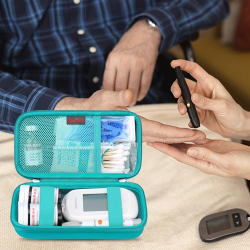 Image of Elonbo Diabetic Supplies Travel Case for Glucose Meter Diabetes Testing Kit | Portable Diabetes Testing Kit Storage Organizer Bag, Glucose Meter Insulin Pen Carrying Case for Test Strips Lancets, Green+