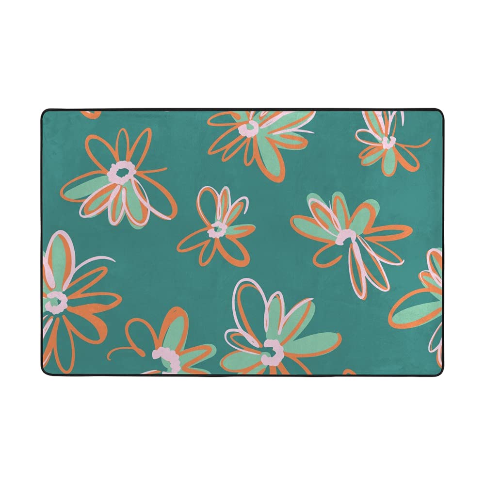 Grand tapis de sol super doux marguerites vert corail pour décoration salon moderne 152x99 cm