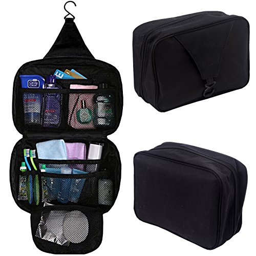 HDE Personal Travel Shower Organizer Hanging Toiletry Wash Bag Bathroom Tote (Black)
