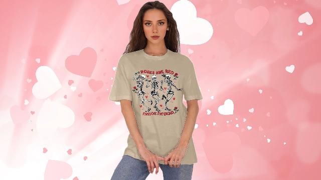 Valentine's Day Shirts For Women - Oversized Skeleton Love Heart Graphic Tee, Casual Tops - View #10
