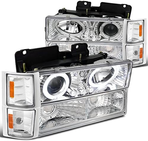 Chevy C10 C/K Tahoe Silverado Halo LED Chrome Projector Headlights+Corner Bumper