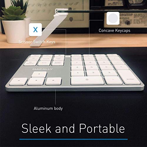 Macally Wireless Number Pad for Mac & PC and a Wireless Bluetooth Mouse, Work with Numbers More Efficiently