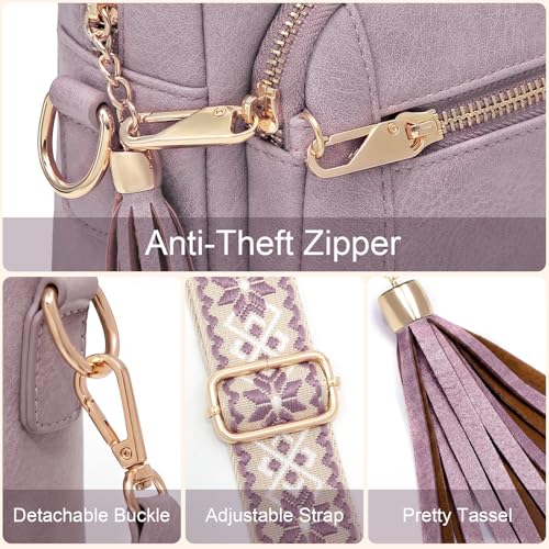 Image of Small Leather Crossbody Bags for Women Anti theft Purses and Handbag Shoulder Hangbag with Wide Strap Tassel