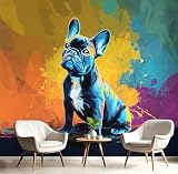 Fotomurale Carta Da Parati 400X280Cm Giallo Senape Murale Alla Bulldog Francese Decorazione Da Muro Soggiorno Camera Da Letto Poster Gigante Design Carta Per Pareti Schizzi D'Inchiostro Astratti