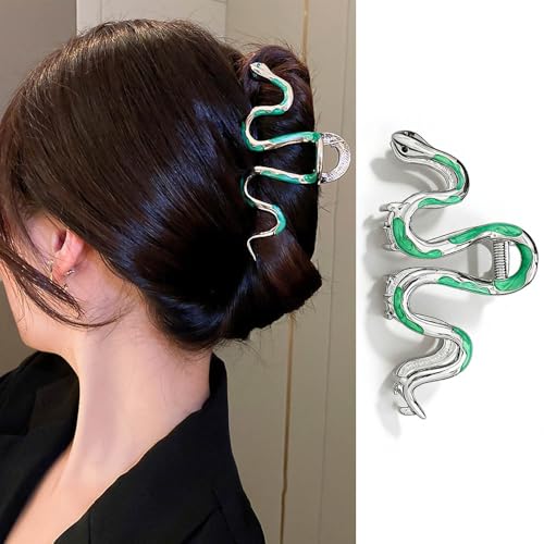 Snake Hair Claw Clips Irregular Metal Silver Hair Clip Elegant Hairpin Green Snake Design Large French Claw Clip for Thick Hair Barrettes Hair Crab Hairpin Hair Accessories Ornament for Women Girls