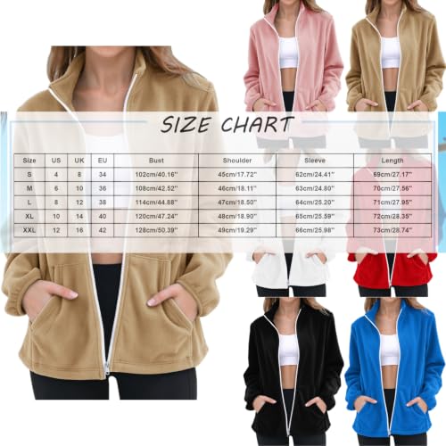 Soft Women's Lightweight Warm Full Zip Fleece Jacket with Pockets Khaki L - image 6