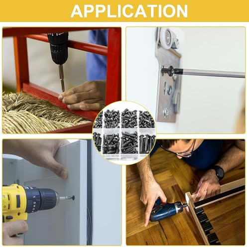 Tornillos Autorroscantes de Madera M4 Negro 240 Piezas miniatura 7