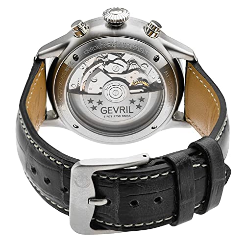 Gevril Men's Vaughn Automatic Chronograph Watch, Genuine Black Italian Leather Strap with Tang Buckle3