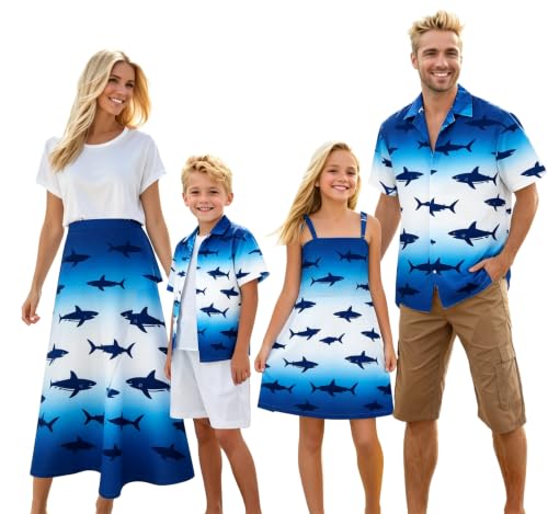Image of Cromoncent Matching Hawaiian Outfits for Family, Dad and Son Matching Luau Beach Tropical Shirts Mommy Daughter Tropical Sets