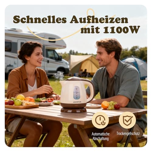 Aigostar Elektrischer Wasserkocher Klein, Kompakt & Leicht, Braun – Ansicht 3