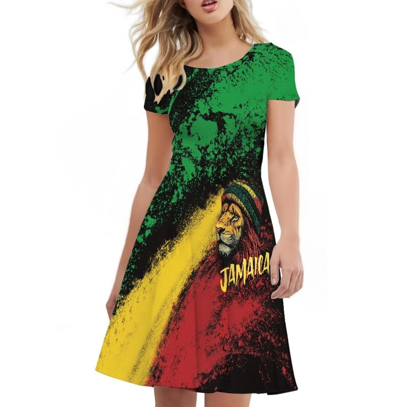 Image of Irisjudy T Shirt Dress for Women Short Sleeve Girls Short Sleeve Dress Plus Size, O Neck Knee Length Midi Dress for Ladies
