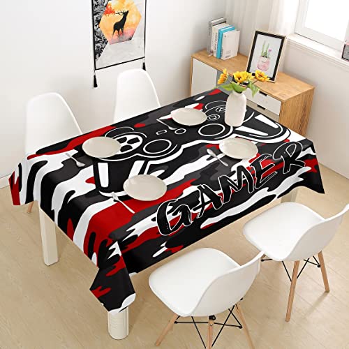 Manfei Camouflage Tablecloths Black Gamepad Gamer Table Cloth Video Games Controller Table Cover for Kids Boys Black White Red Camo Table Accessories for Dining Kitchen Home Decor, Rectangle 55"x71"