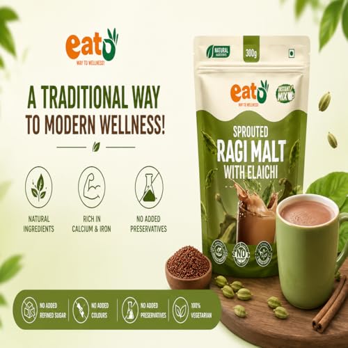 Image of Eat5 Instant Sprouted Ragi Malt with Elaichi | (300gms) |Instant Health Drink Mix | Rich in Calcium & Iron | No Preservatives | Natural Ingredients | Kids & Family Nutrition