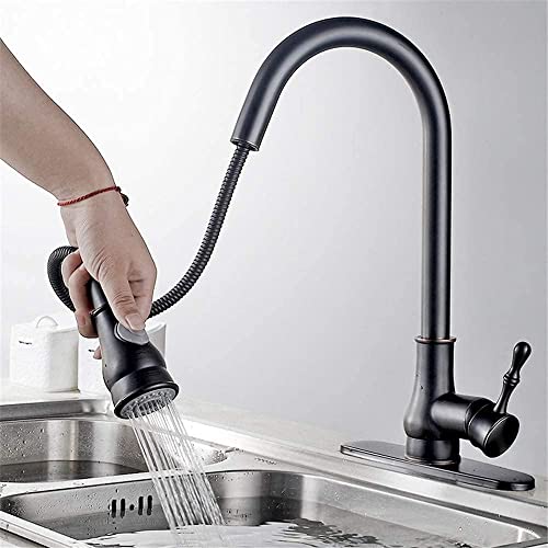 Robinet de cuisine mitigeur eau chaude cuivre noir douchette évier rotative 360 - 5