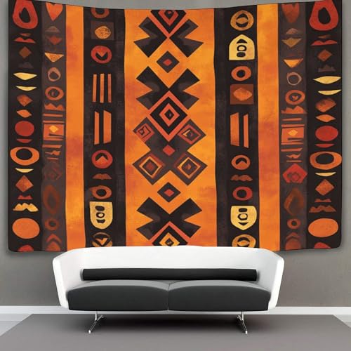 kaiyun Stammesmuster Wandteppich,Schlafzimmerästhetik Indie Wanddeko, Raumdekoration,Afrikanischer Kunststil Wandbehang,Wandkunst 130cmx150cm