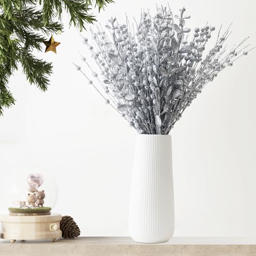 CristBest 24-Pack Christmas Tree Picks Ornaments, Artificial Glitter Berry Stem Glittery Twigs Ornaments for Christmas Tree Decorations, Small Vase, Holiday, Wedding, Party Decorations (Silver) - image 4
