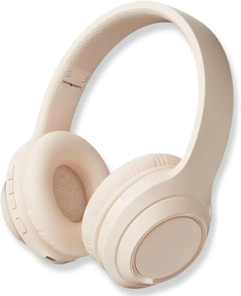 Fone de Ouvido Bluetooth 5.3 On-ear. Cancelamento de Ruído e Regulavel para Corridas e Academia, Headphone Sem Fio com Microfone Integrado Confortavel e Dobravel Compativel com Android e IOS. (Bege)