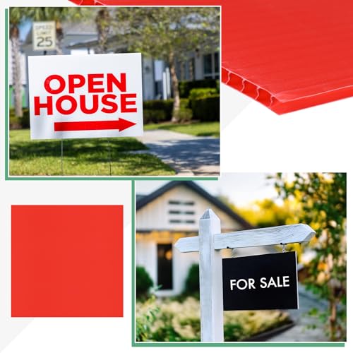 Image of M METERXITY 2-Pack Corrugated Plastic Sheets, 16 Inch x 16 Inch Waterproof Blank Corrugated Poster Board Yard Signs for Garage Sale /Office /Classroom /Party /Lawn Sign Road [3mm Thick, Red]