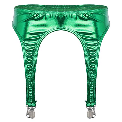 Alvivi Liguero Sexy Mujer Ligas Metálico Brillante con Cuatro Picos de Pato Ligas Liguero para Medias Lencería Erótica Mujeres Verde Una talla