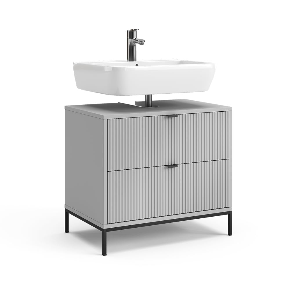 Vicco Mueble bajo Lavabo Eliza, Gris, 70 x 63 cm | Con 2 cajones extraíbles, apto para sifones estándar con abertura en la parte superior