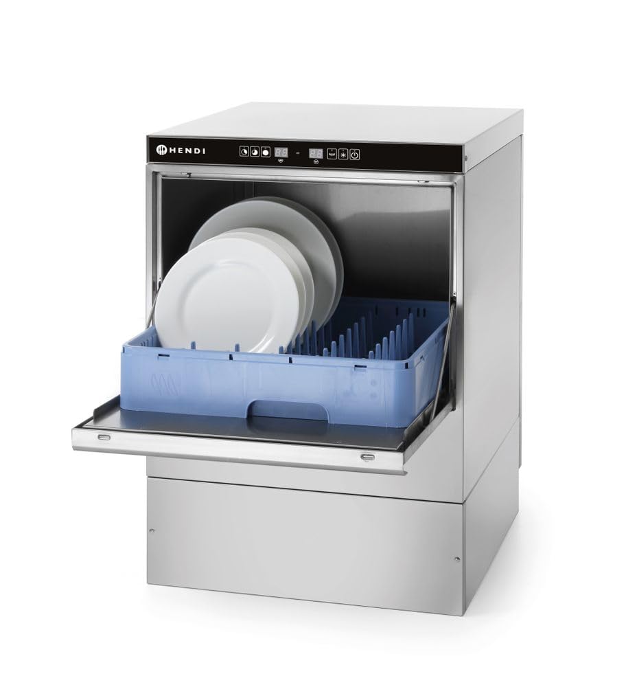 HENDI Lavavajillas industrial, para cestas 50x50cm, con control electrónico, máquina lavaplatos lavavasos lavacopas, 230V, 3600W, 570x600x(H)830mm, acero inoxidable