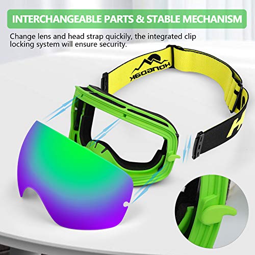HONGDAK Ski Goggles Snow Snowboard Snowmobile Men Women Youth Kids Anti Fog Winter Sports Snowboarding Skiing Goggles - Thumbnail 6