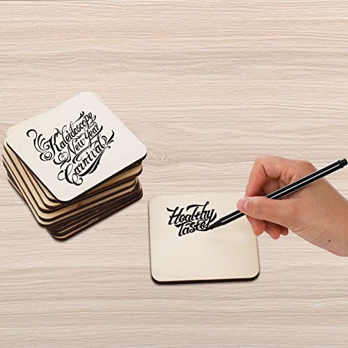 Zeayea 50 Pcs Unfinished Wood Squares Pieces, 4 X 4 Inch Thick Wood Coasters, Wooden Tiles For Coasters, Blank Wood Slices For Crafts, Painting, Writing, Staining #TOP4