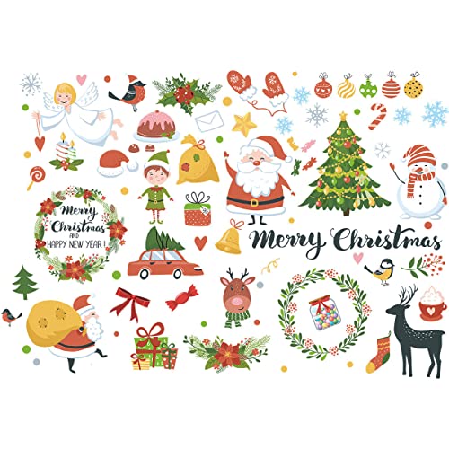 WWZYX Ventana de Navidad Clings de Navidad Dibujos Animados de Navidad Santa Claus Muñeco de Nieve Árbol de Navidad Ventana Vidrio Decoración de la Puerta Etiqueta engomada de la Pared Cover