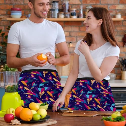 Tabliers courts de chef multicolores en lot de 3 avec 3 poches pour bistrot