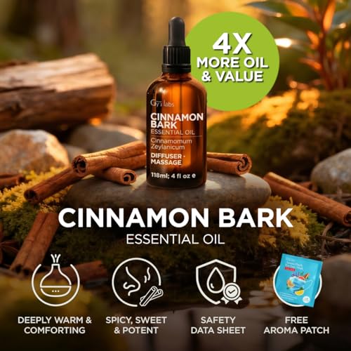 Image of 100% Pure Cinnamon Bark Essential Oil for Skin & Diffuser - 4 Fl Oz | Cinnamon Oil for Perfume & DIY, Warm Spicy Aroma for Cozy Homes, Aromatherapy Grade Oil - Gya Labs