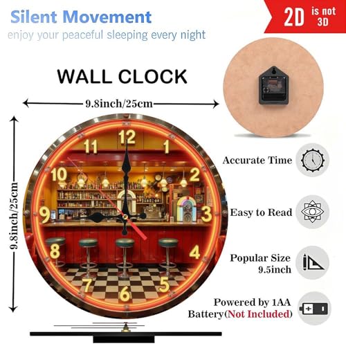 Reloj de Pared Retro Diner Neon 10 Pulgadas Silencioso miniatura 3