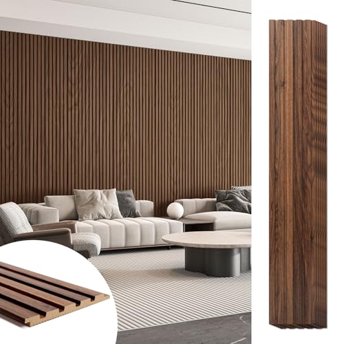 Art3d 6-Piece Wood Slat Panels for Stylish Interior Decor and Ceiling Decoration MDF 3D Textured Panel for Ceiling and Wall Size 94.6 x 7.4 in-Walnut