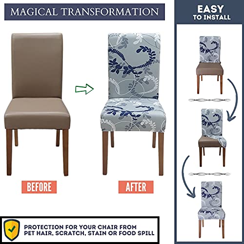 Image of SPRINGRICO Chair Covers for Dining Room, Universal Stretch Fit Washable Kitchen Parson Seat Cover, Spandex Removable Protector Slipcover for Restaurant, Hotel, Ceremony (Set of 4, Floral GREY1)