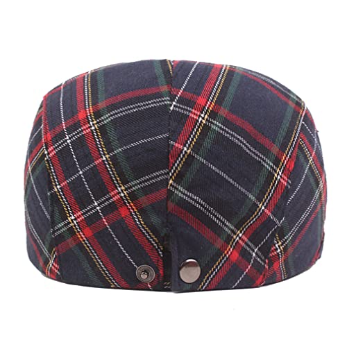 Quanhaigou Mens Adjustable Colorful Striped Plaid Ivy Newsboy Cabbie Gatsby Golf Cap Flat Cotton Hat Thin Cap #TOP2