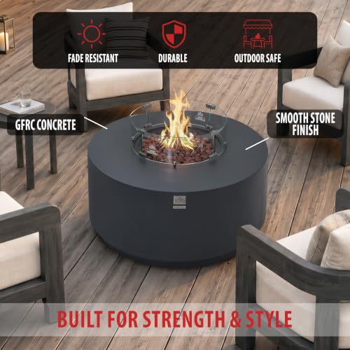 Image of AMS Round Concrete GFRC Propane Gas Fire Pit Table Bundle (Dark Gray)