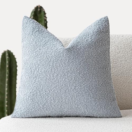 Image of Foindtower Modern Textured Boucle Throw Pillow Covers Accent Solid Decorative Pillow Cases Cozy Woven Couch Cushion Case for Chair Sofa Bed Living Room Home Decor, 18 x 18 Inch, 1PC, Light Blue