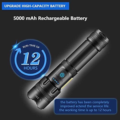 Jay-Park Flashlights High Lumens Rechargeable, Led Flashlight Super Bright Xhp90.2 Zoomable, High Power 100000 Lumen Flashlight With Cob Light, Powerful Tactical Flashlight For Emergencie Camping #TOP5