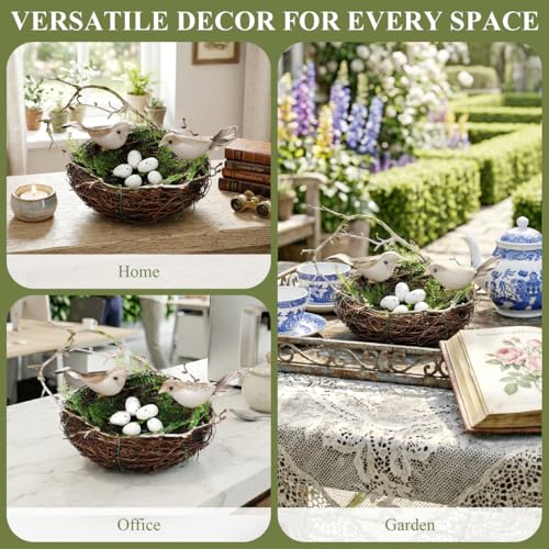 Image of YARNOW Artificial Fake Birds nest Bird Nest with 5 Eggs Rattan Bird Nest Decoration Small Fake Birds Nest Ornament for Home Easter Artificial Bird nest Decor Bird nest Decoration