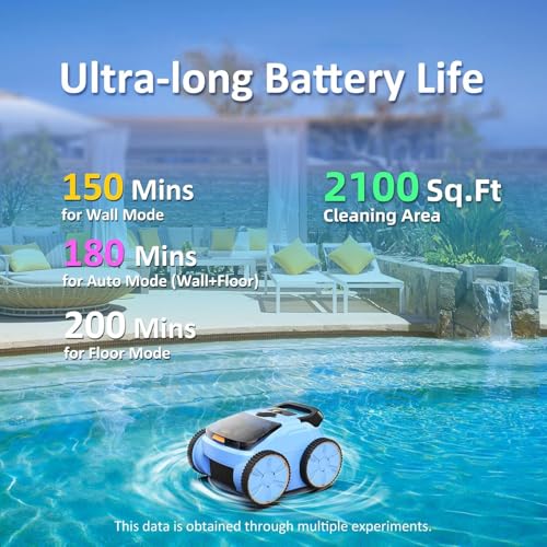 Image of Cordless Robotic Pool Cleaner, 180 Mins Runtime Self-Parking Pool Vacuum for Above Ground Pools, Wall Climbing Automatic Pool Robot - NOT Suitable for Pools with Sharp Steps /Raised Drains