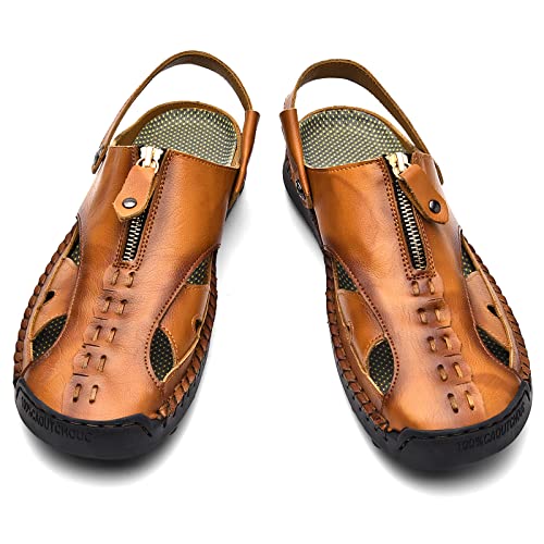 Dabbqis Mens Sandals Leather Closed Toe Outdoor Summer Anti-Slip Beach Sandals #TOP6