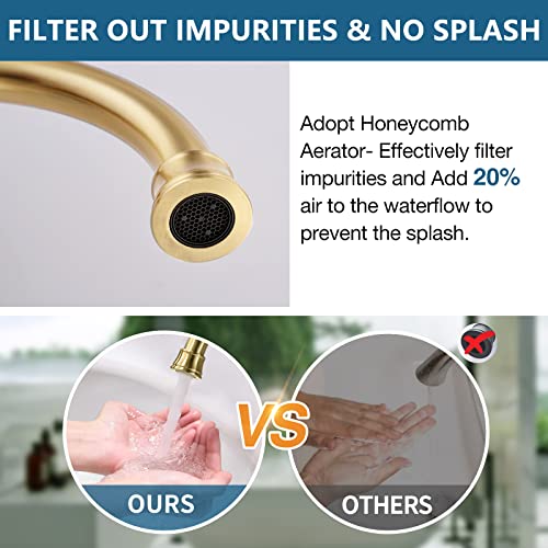 Brushed Gold Two Handle Bathroom Sink Faucet, 4 Inch Centerset Bathroom Faucet, 360° Swivel Gold Bathroom Faucet With Cupc Water Supply Hoses, Sus 304 Stainless Steel Rv Vanity Sink Faucet #TOP5