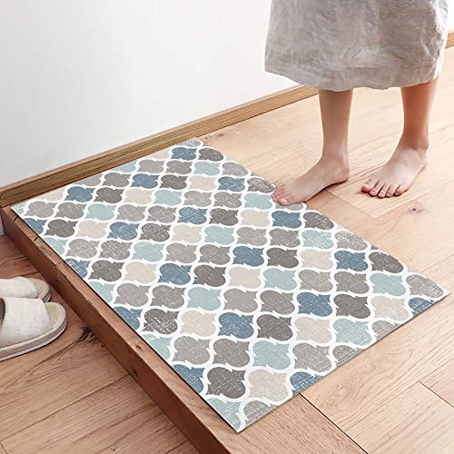 Farmhouse Kitchen Rugs and Mats 2 PCS Set, Moroccan Boho Blue Grey Geometric Plaid Kitchen Rugs and Mats Non Skid Absorbent Kitchen Organization Washable Home Decor for Kitchen, Bathroom - Image 4