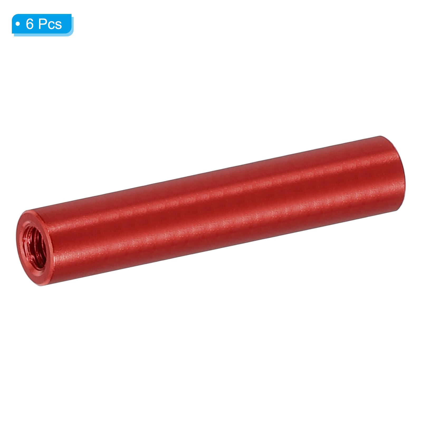 PATIKIL 6pcs M3 Metal Threaded Standoff Spacer Nuts, Round Aluminum Spacers Female Coupling Screws, 1/8" ID x 3/16" OD, Red, (28mm L) - Image 3