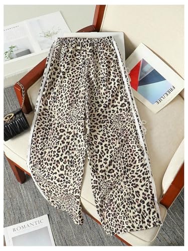 Floerns Girl's Y2k Cheetah Wide Leg Pants Elastic Waist Bow Leopard Baggy Trousers2