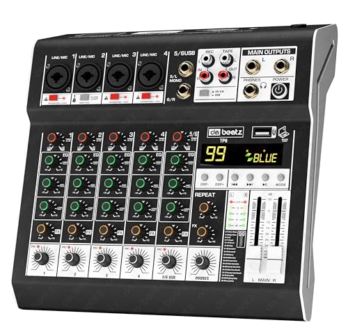 Image of Dabeatz Professional 6 Channel Mixer | XLR + TRS 6.35MM Input Ports | USB MP3 & BT Support |Delay & Repeat FX | Stereo Output |48V Phantom Power | Stereo Control Room, Aux, Headphone