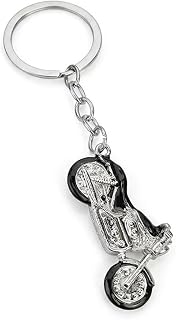 Motorcycle Keychain–Riding Travel Keychains Bag Charms for Woman Silver Body with Black Accents, Cool Key Chains and Motorcycle Enthusiast Gift